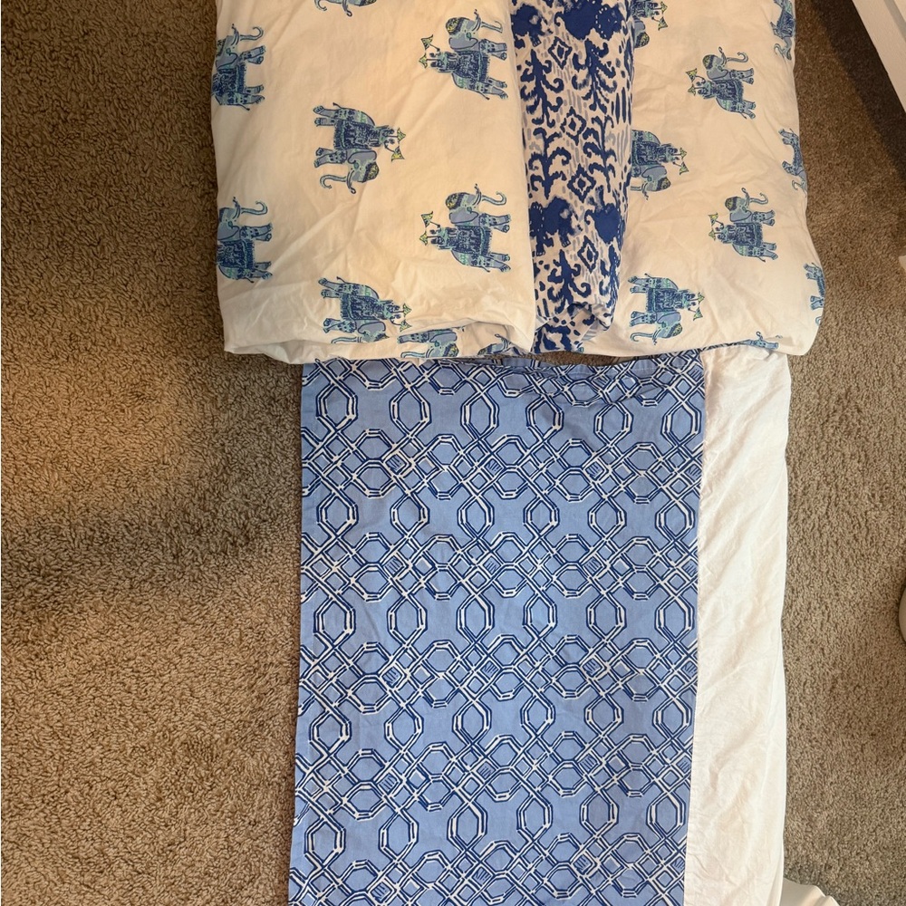Lilly Pulitzer Blue and White Elephant Bedding Sheets pottery barn nursery